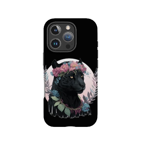 Cute Black Watercolor Panther Flower Crown Boho Ae IPhone Cases