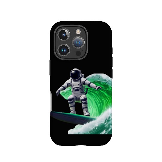 Green waves surfing astronaut IPhone Cases