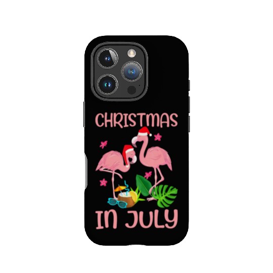 Christmas In July Pink Flamingo Wearing Santa Hat IPhone Cases