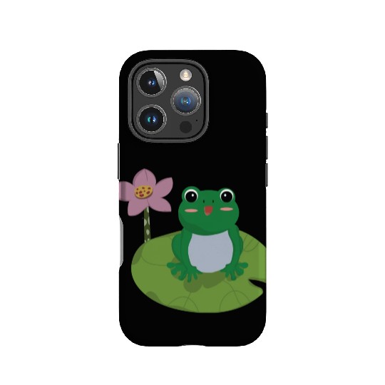 Green Frog on Lotus Leaf vector. IPhone Cases