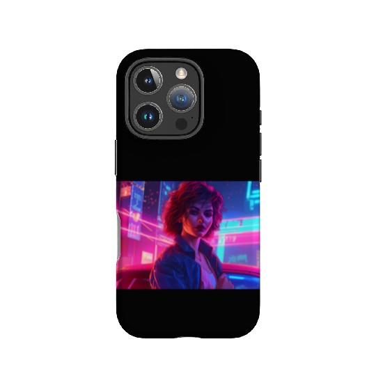 Synthwave Girl - Anime Portrait in Neon Colors IPhone Cases