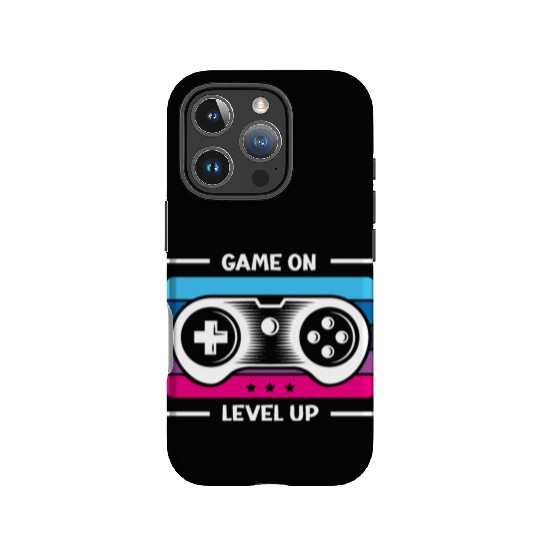 Game on level up illustration in black IPhone Cases