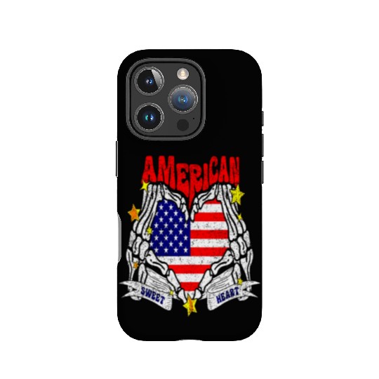 America Sweet Heart Skeleton Hands Heart Flag 4th IPhone Cases