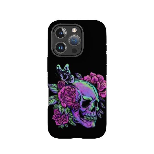 Skeleton IPhone Cases, Neon Skull Roses Gothic Skeleton