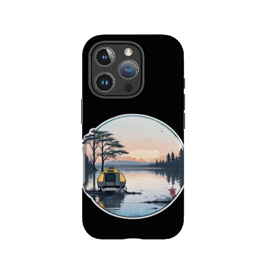 A Camper Enjoying A Serene Lakeside IPhone Cases