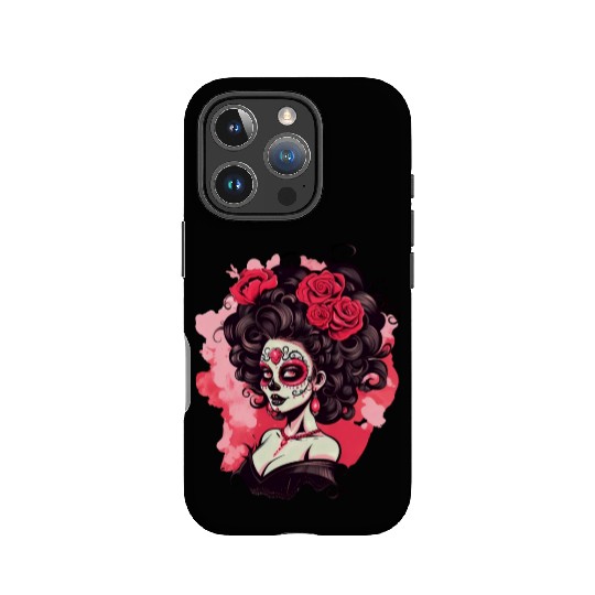 Dia de los muertos woman sugar skull with flowers IPhone Cases