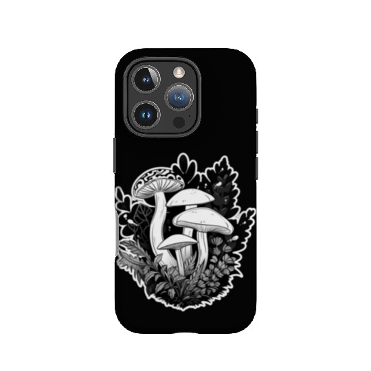 Black and White Enchanted Mushrooms IPhone Cases