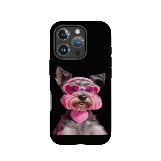 Miniature Schnauzer Wearing Pink Heart Collar IPhone Cases