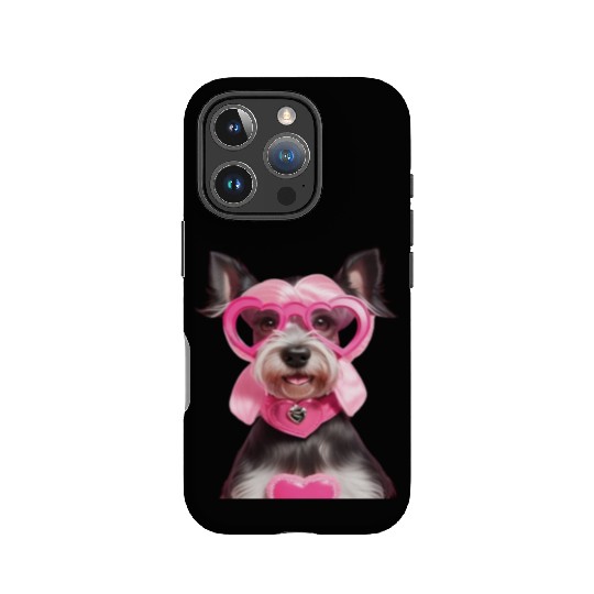 Schnauzer wearing Pink & Silver Heart IPhone Cases