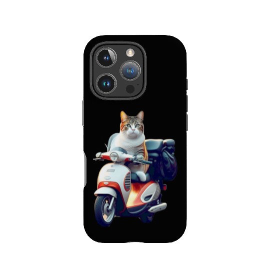 3D cute adorable white cat rides a red motorcycle IPhone Cases