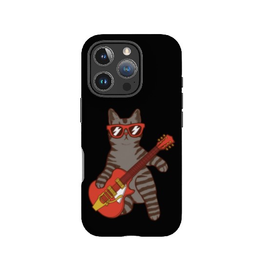 Rock Cat Playing Guitar - Funny Guitar Cat IPhone Cases