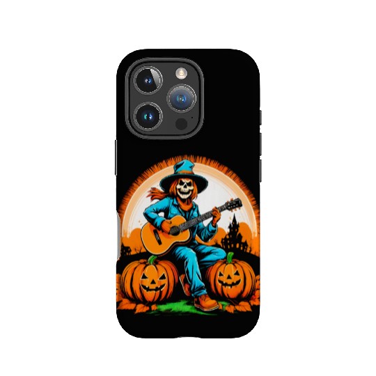 Happy Halloween scarecrow plays guitar IPhone Cases