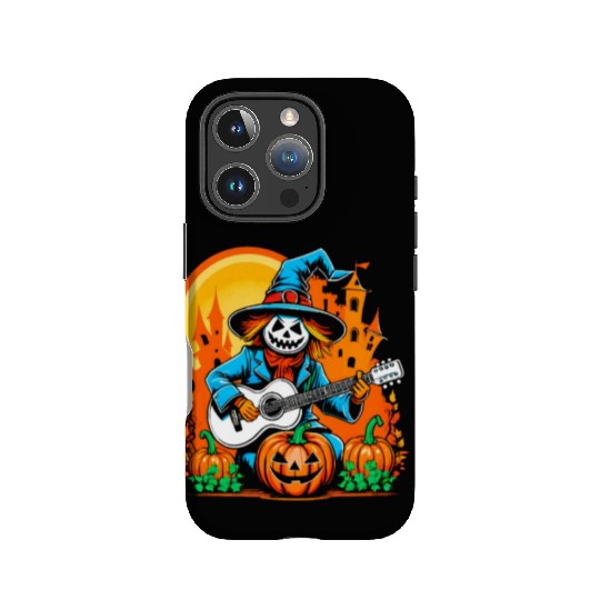 Happy Halloween scarecrow plays guitar IPhone Cases