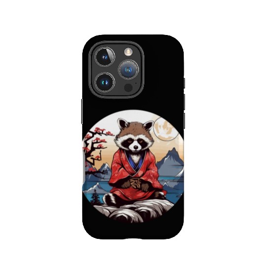 tanuki raccoon dog in kimono in anime style IPhone Cases