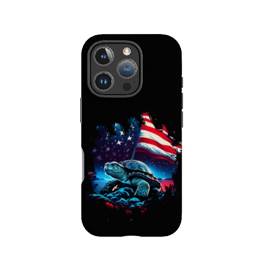 America turtle under Moon with American Flag IPhone Cases