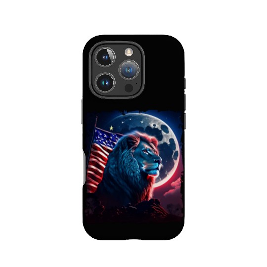 America lion under Moon with American Flag IPhone Cases