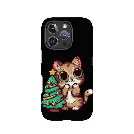 Surprised Christmas Cat: Fir Tree Magic IPhone Cases