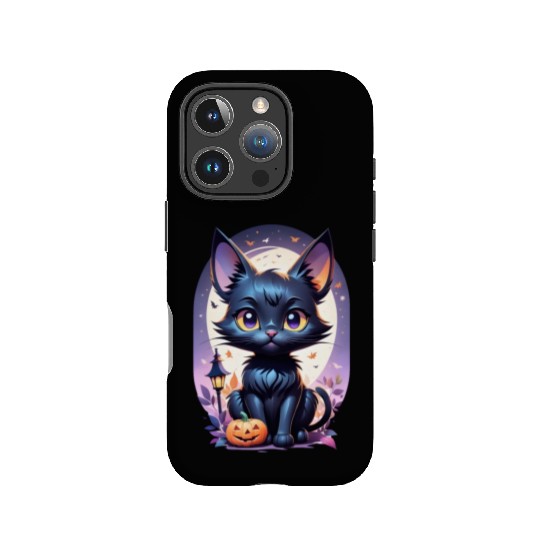 Black Cat With a jack-o-lantern Halloween Design IPhone Cases