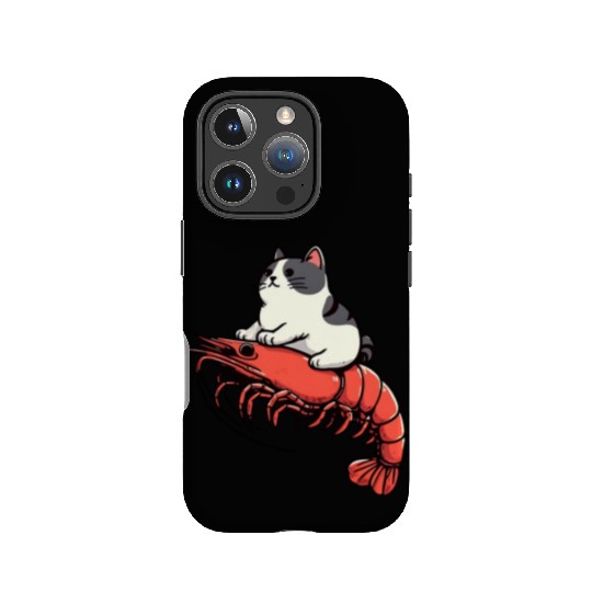 Cat rides shrimp IPhone Cases