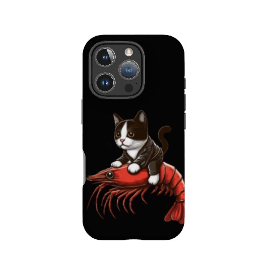 Cat rides shrimp IPhone Cases