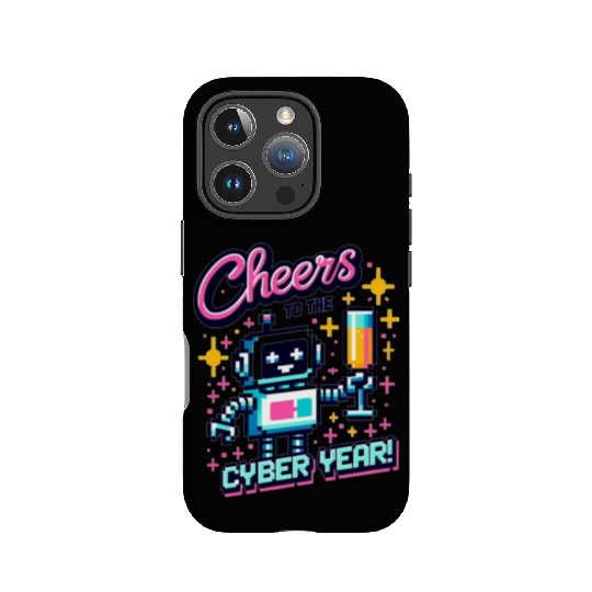 Retro Robot New Year's Toast - Cyber Champagne Fun IPhone Cases
