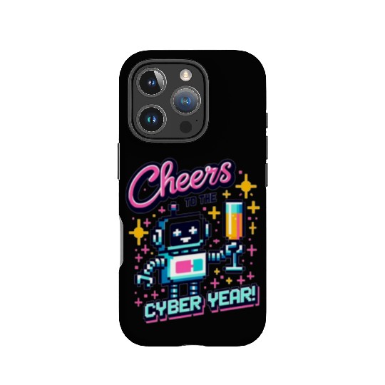 Retro Robot New Year's Toast - Cyber Champagne Fun IPhone Cases