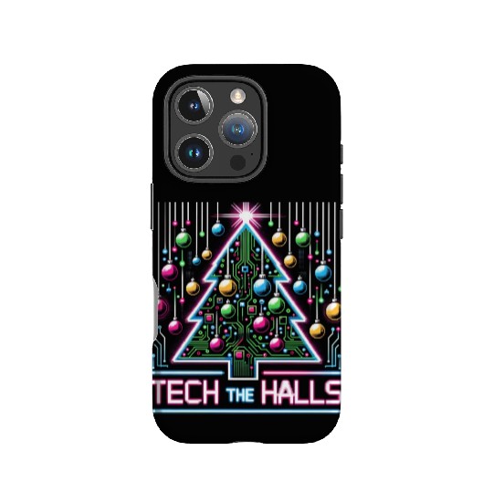 Tech the Halls - Christmas Tree in 8-bit Neon IPhone Cases