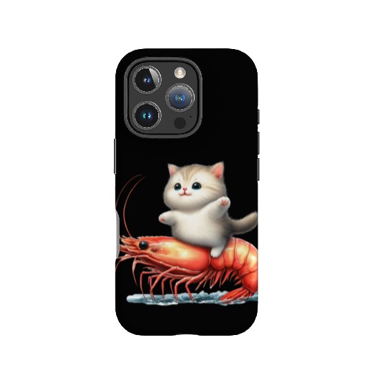 Cat rides on shrimp IPhone Cases