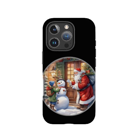Santa Claus and a snowman distributes gifts. IPhone Cases