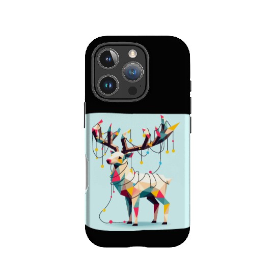 Geometric reindeer with christmas lights IPhone Cases