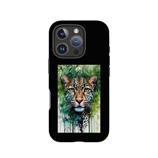 Leopard ink painting with green background IPhone Cases