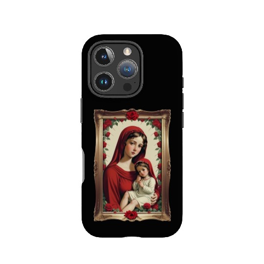 Mother Mary and Baby Jesus in a Frame with Roses IPhone Cases