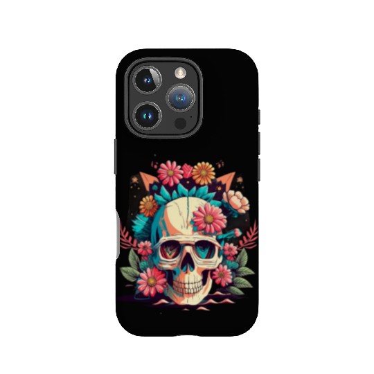 Classic 2d skull with flowers IPhone Cases