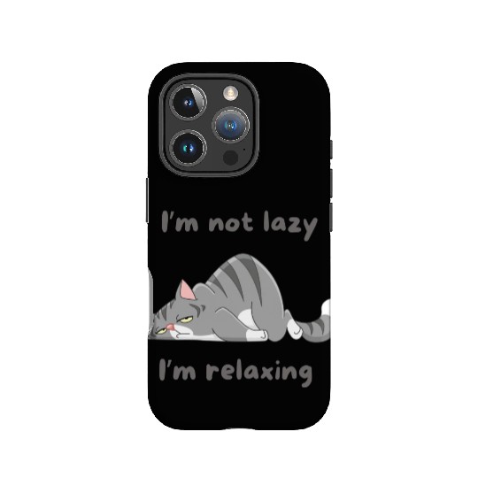 Gray Cat Cartoon I'm Not Lazy (Grey Letters) IPhone Cases
