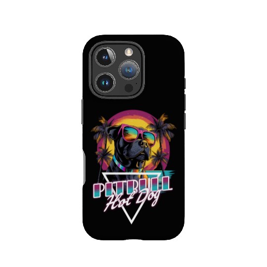 Retro Wave Pitbull Terrier Hot Dog IPhone Cases