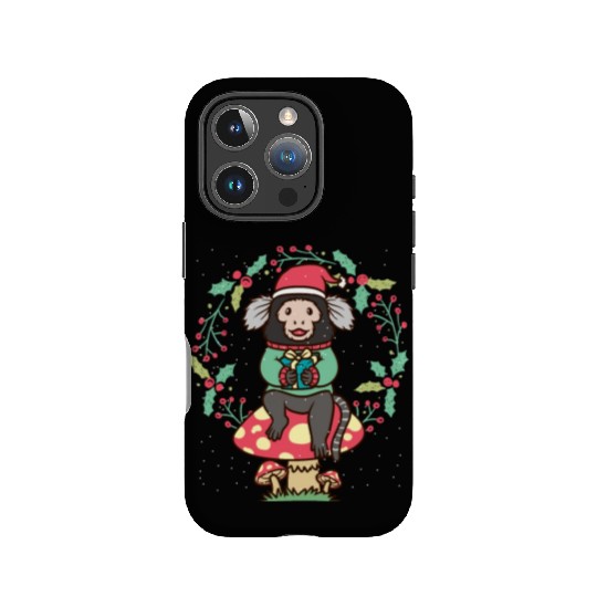Marmoset Monkey On Mushroom Christmas Wreath IPhone Cases