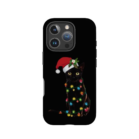 Santa Black Cat Tangled Sup In Christmas IPhone Cases
