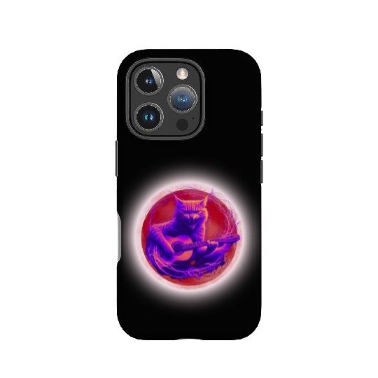 Rock Cat Playing Guitar IPhone Cases under the red moon