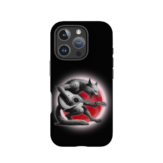 Rock Cat Playing Guitar IPhone Cases under the red moon
