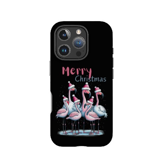 Merry flocking flamingo christmas IPhone Cases