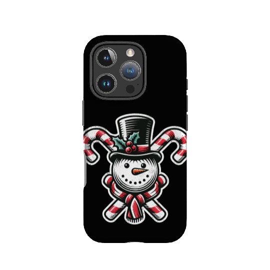 Candy Cane Cheer - snowman with Top Hat design IPhone Cases
