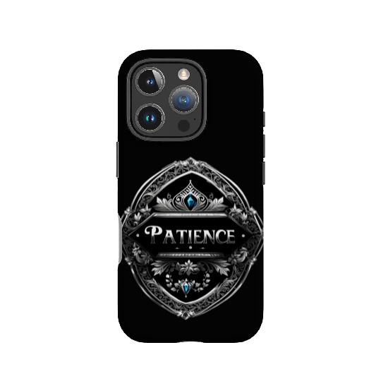 SILVER BLACK PATIENCE TEXT AI GENERATED IPhone Cases