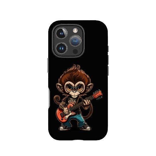 Monkey Chimpanzee Playing Acousitc Rock Guitar IPhone Cases