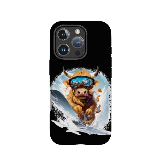 Winter sports, Highland Cow Snowboarding IPhone Cases