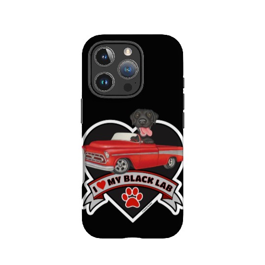 Cute black lab in classic truck inside a heart IPhone Cases