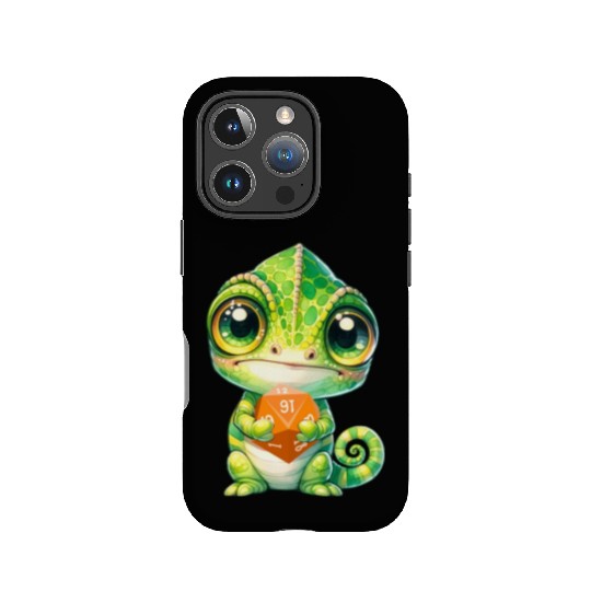 Chameleon Holding 20-sided Dice IPhone Cases