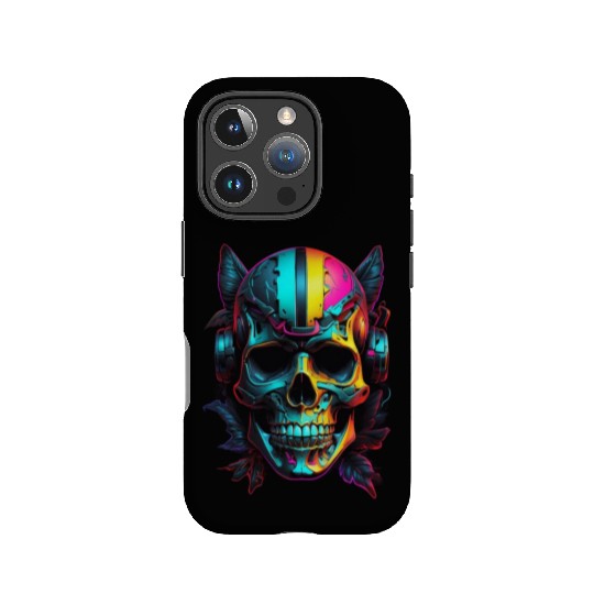 Black and Neon Skull Graphic IPhone Cases - Edgy Goth