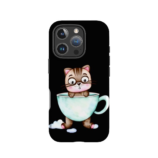Surprised Silly Cat Wearing Coffee Cup IPhone Cases