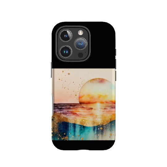 Sunset Beach Watercolor Painting IPhone Cases