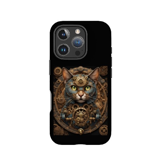 blue steampunk cat AI art IPhone Cases